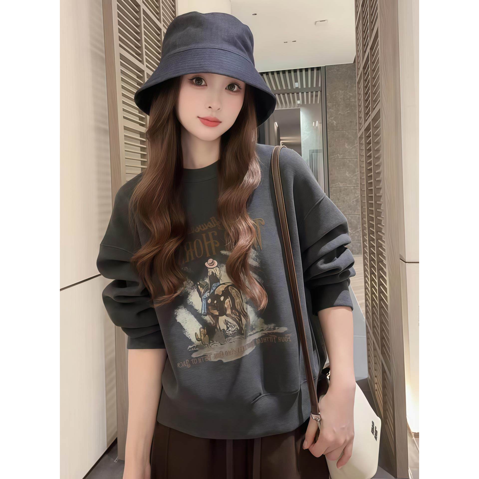 JOYIASS人物印花圆领无帽卫衣女2025新款爆款秋季洋气减龄宽松长