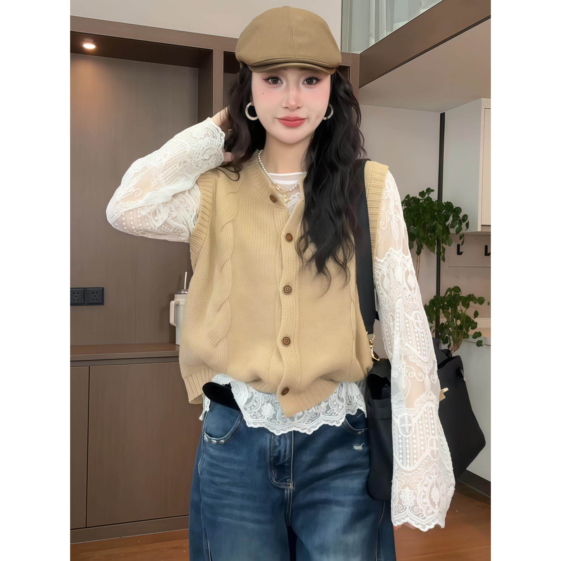 JOYIASS镂空钩花打底蕾丝衫女2025新款秋季洋气叠穿花边长袖小衫
