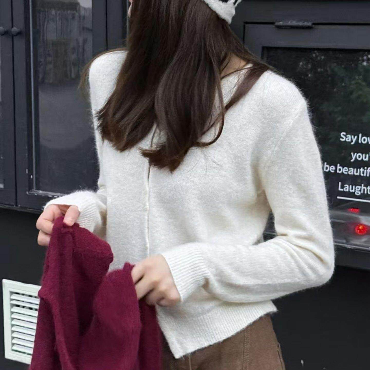 JOYIASS圆领长袖针织开衫女2025新款秋季洋气显白毛衣外套软糯短