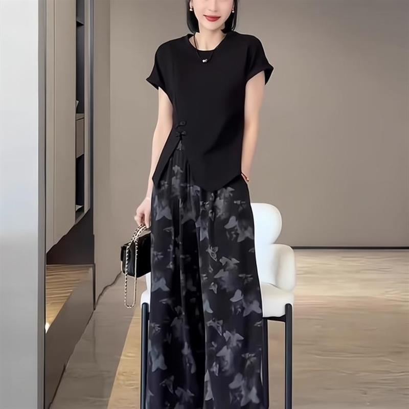 BLLOUKE超火2025新款夏季穿搭一整套装新中式女高级感减龄阔腿裤
