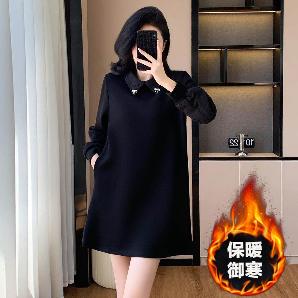 JOYIASS杭州中长款打底衫女秋冬款大码遮屁股义乌卫衣四季青黑色