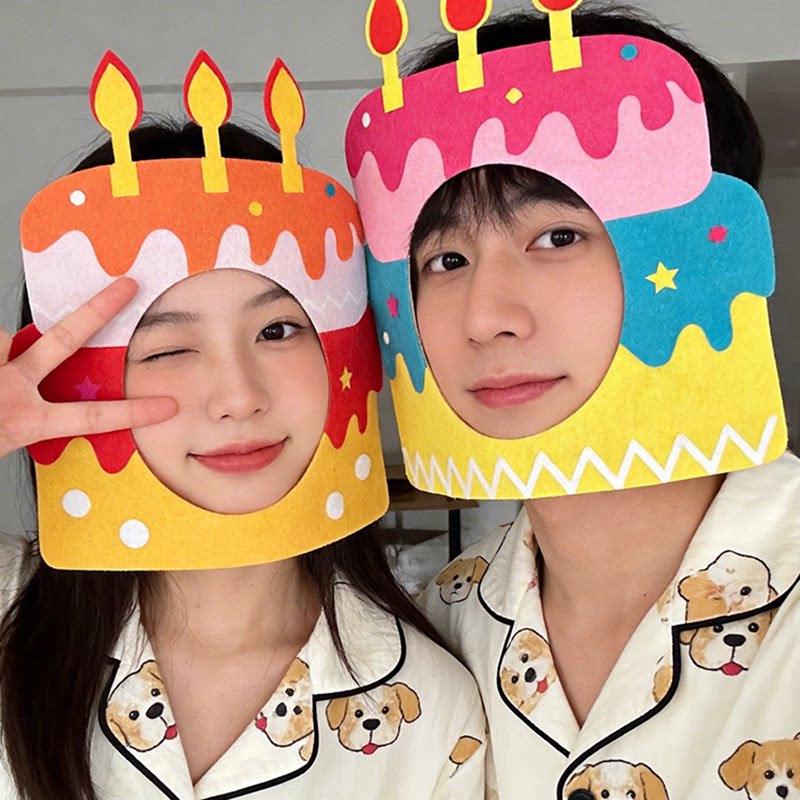 可爱毛毡生日蛋糕造型面具搞怪帽卡通拍照道具节日装扮头套帽子