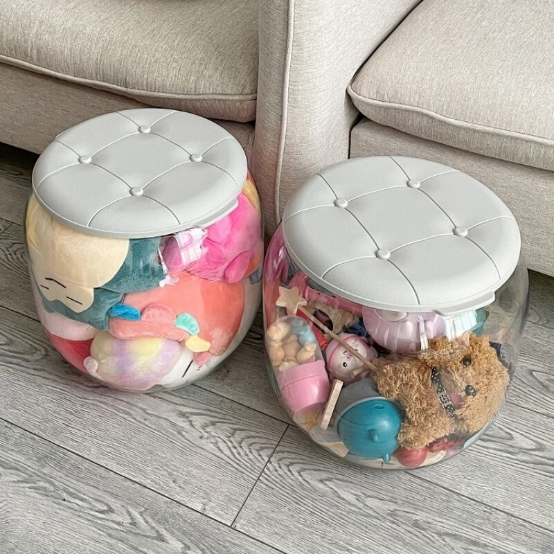 宝宝玩具收纳盒多功能儿童娃娃收纳桶透明塑料换鞋凳家用客厅储物