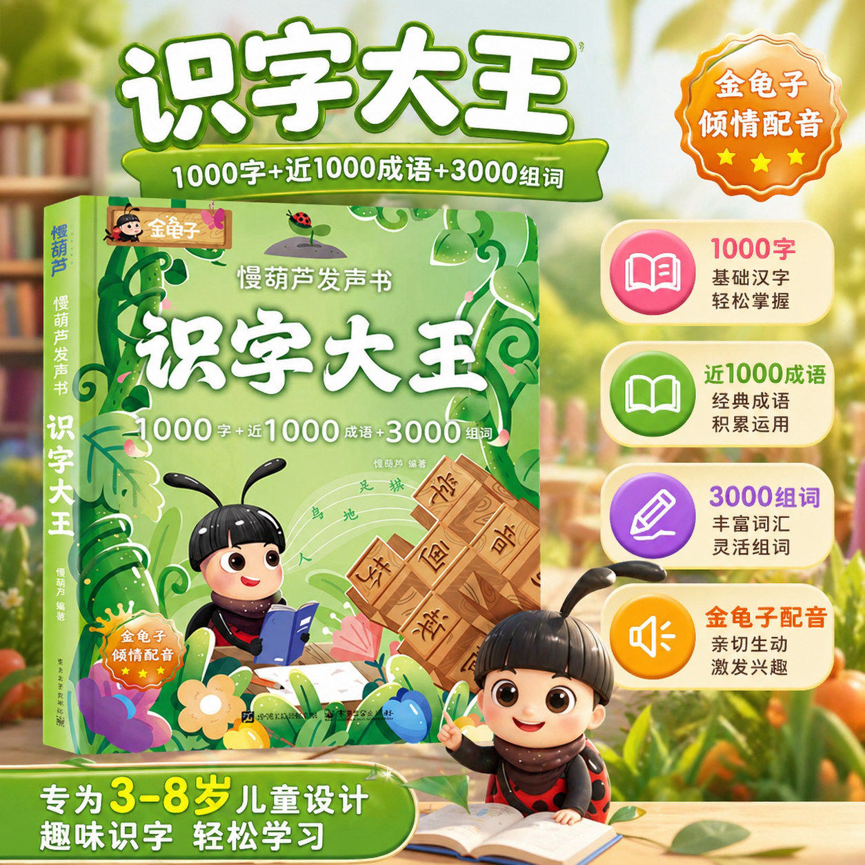 【金龟子配音】识字大王发声书触摸点读有声早教学前幼儿认字书跟读听读1000成语汉字3000组词拼读益智儿童启蒙阅读慢葫芦幼小衔接