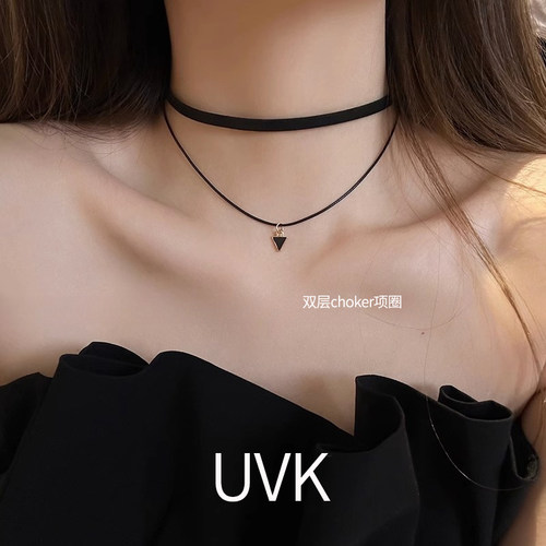 uvk黑色choker项圈锁骨链