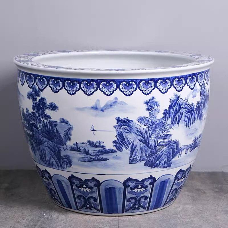 景德镇手绘陶瓷缸养鱼睡莲碗莲荷花盆室外种花种铁树盆阳台水缸