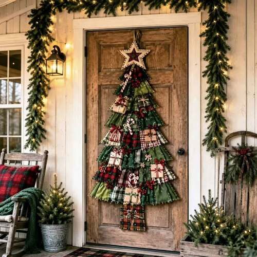 Oversized Patchwork Christmas Tree Door HangingKit圣诞树门挂