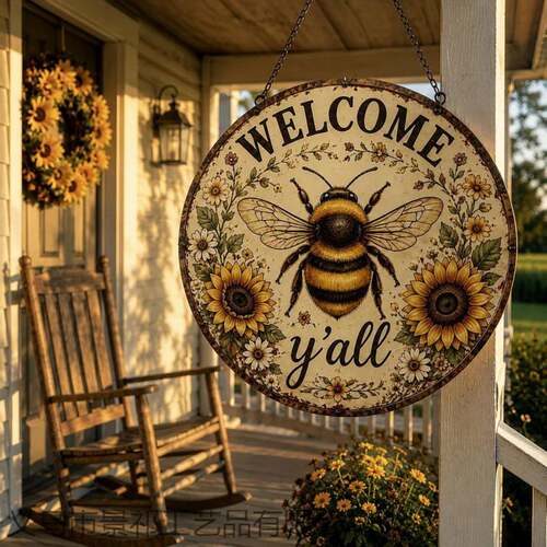 Welcome Y’all Honey Bee Hanging Sign复古