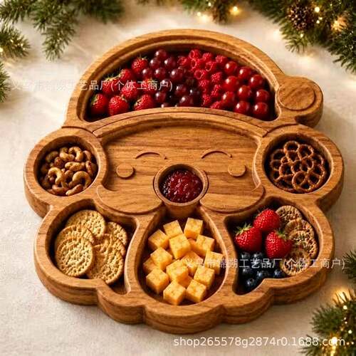 新品 Christmas Divided Tray 圣诞节分隔托盘木质工艺品摆件