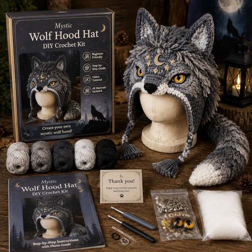 新品 Fantasy Hood Hat DIY Crochet Kit 个性创意手工针织帽