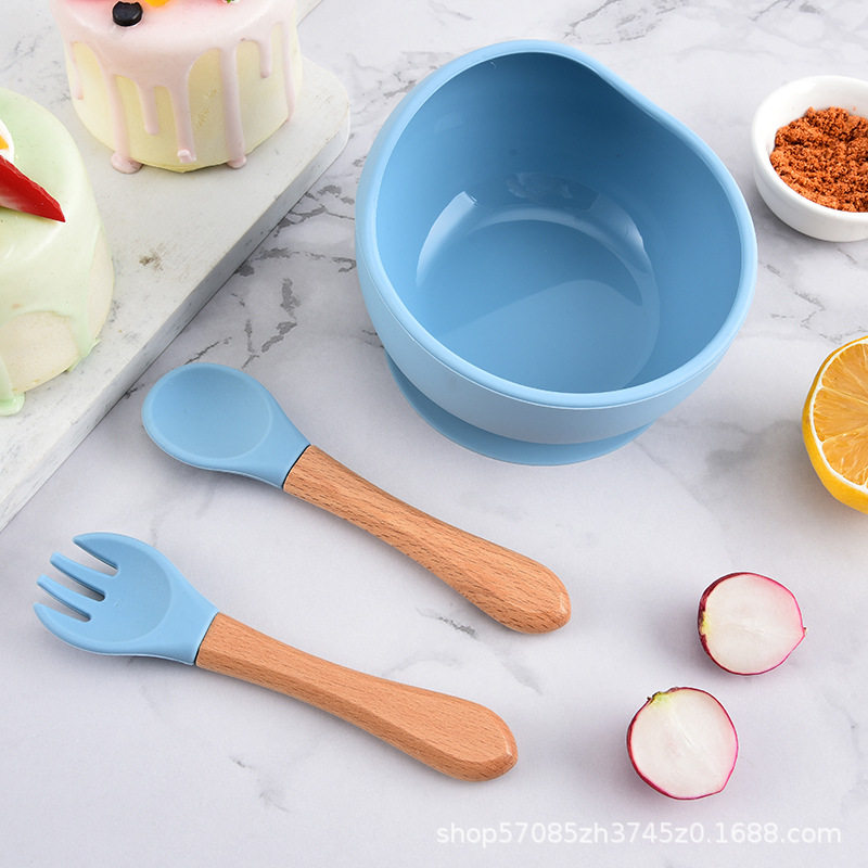 硅胶宝宝辅食蜗牛碗 婴儿专用硅胶吸盘碗 儿童餐具自主进食 勺 叉