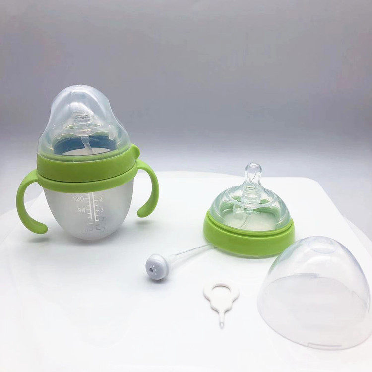 米可婴儿硅胶广口径磨砂奶瓶母乳实感抗摔奶瓶套装250ml+150ml