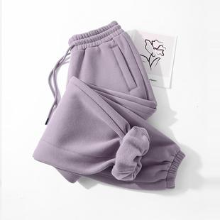 冬 宽松加厚运动裤 少见 色调「烟熏玫瑰」烟灰紫重磅加绒束脚卫裤