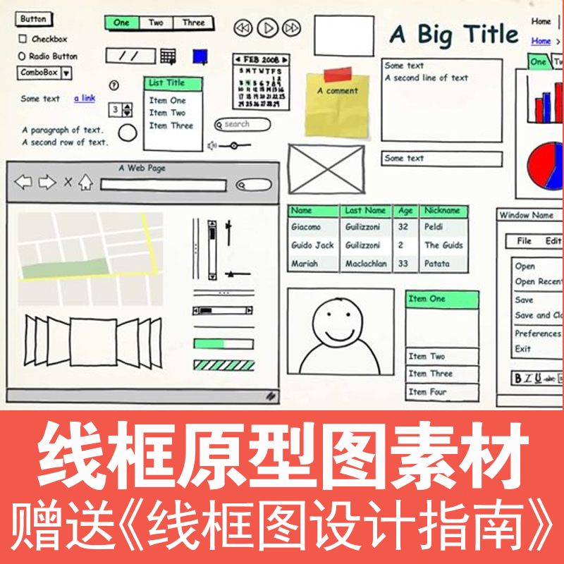 线框图原型交互设计 UI素材用户体验流程图原型设计 线框图设计