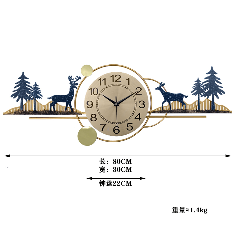 新中式创财钟表客挂餐厅时钟轻奢厅钟挂I墙钟饰发意鹿艺术大气挂