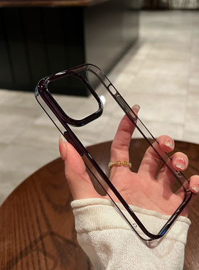 umj适用于iphone17手机壳16超薄暗紫色硬壳15pro透明电镀新款14pm苹果13proMax防摔12简约高级大孔保护套男女