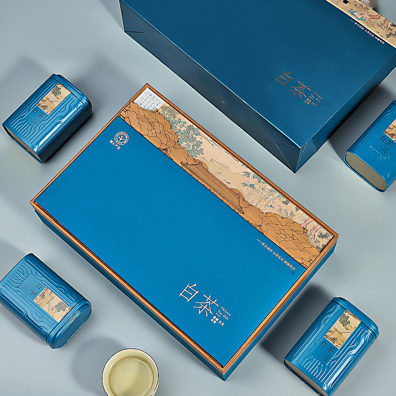 国潮白茶半斤包装盒高端茶叶盒图片