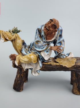 许英进原作孤品石湾公仔陶瓷罗汉戏金蟾别墅茶室设计空间定制收藏