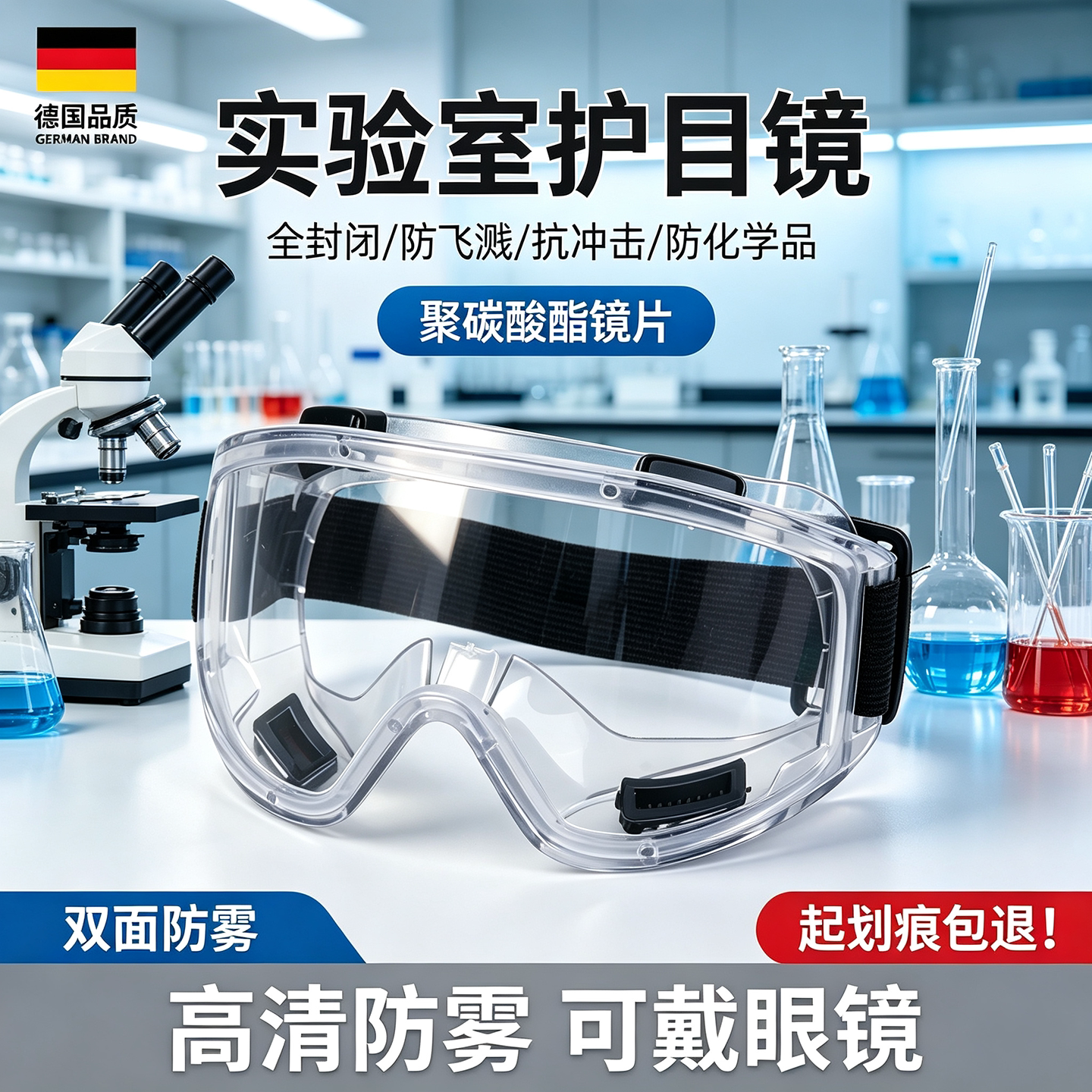 化学实验室防护护目镜可戴眼镜不起雾防飞溅耐酸碱化学品化工