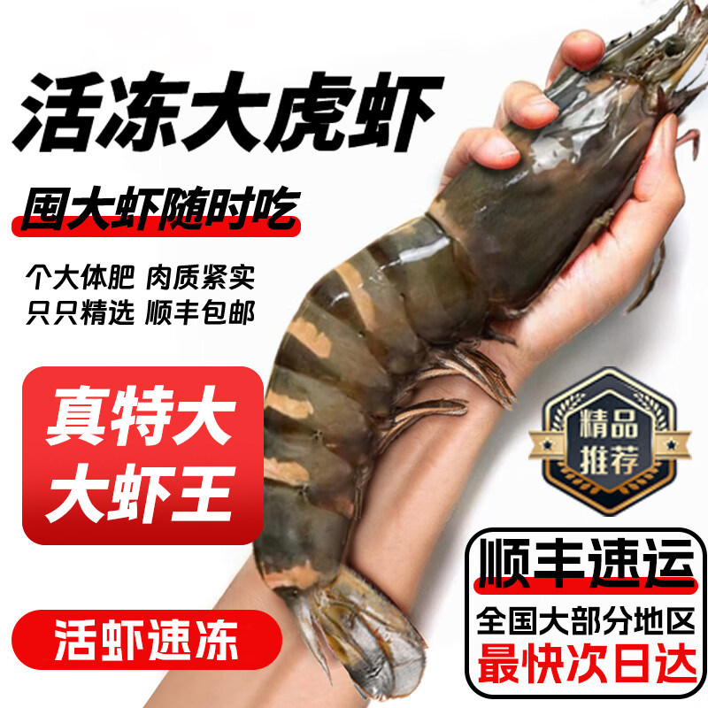 黑虎虾鲜活超大带冰老虎虾速冻特大对虾基围虾鲜虾海虾竹斑九节虾