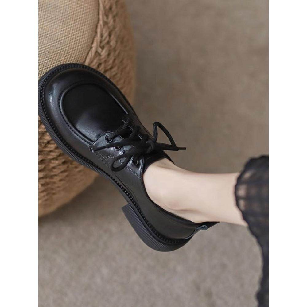 香港真皮小皮鞋女英伦风2025年秋季新款学院日系百搭厚底软底黑色,女鞋,深口单鞋,淘宝优惠券,粉丝福利购,淘宝优惠卷