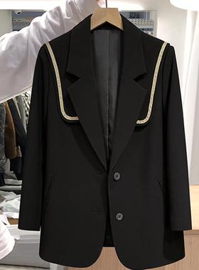 黑色女式小西装夹克2025春秋季长袖韩式专业经典西式修身Look对比