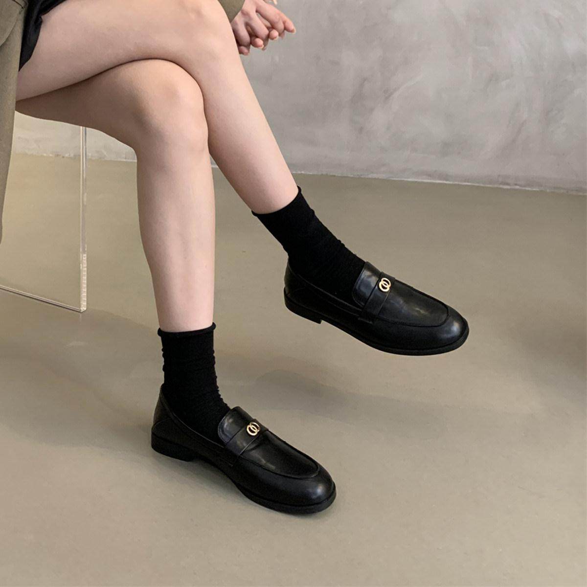 香港小皮鞋女英伦风2025春季新款韩版复古圆头一脚蹬平底乐福单鞋,女鞋,深口单鞋,淘宝优惠券,粉丝福利购,淘宝优惠卷