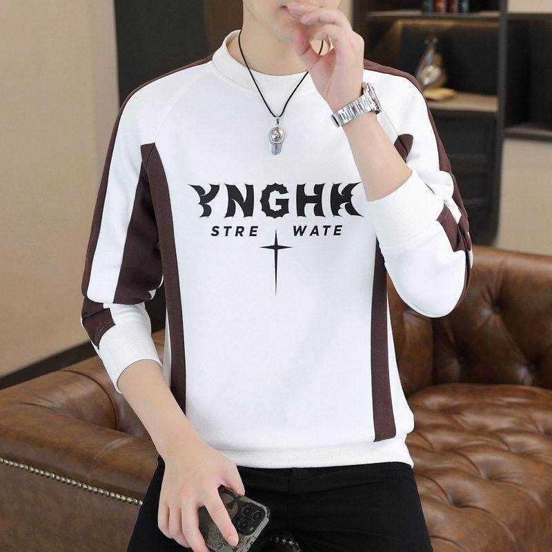 高端卫衣男春秋冬季潮流拼色无帽冬装打底衫加绒加厚男士长袖T恤