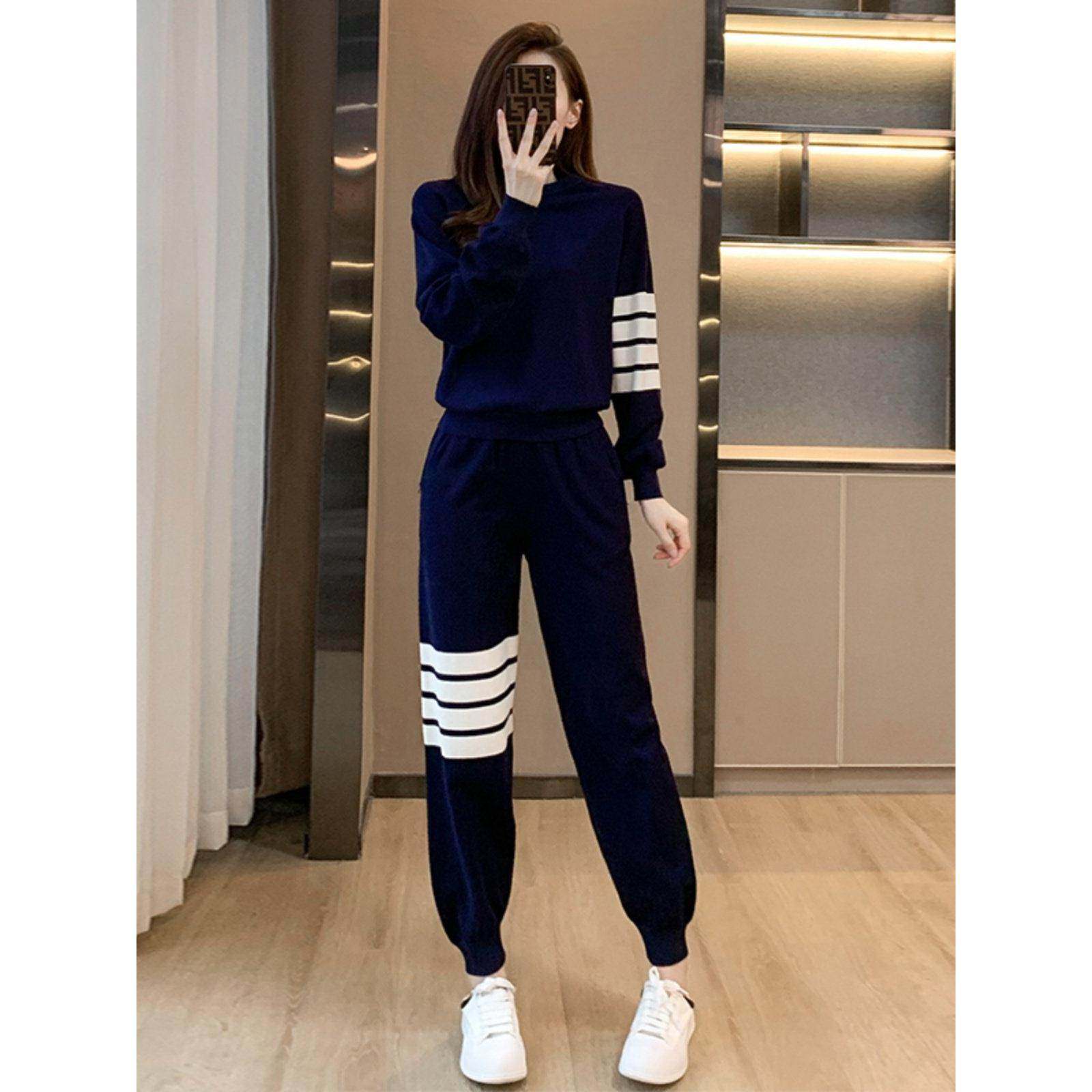 欧洲站2025秋装新款休闲运动套装裤子高级感显瘦针织卫衣两件套女,女装/女士精品,时尚套装,淘宝优惠券,粉丝福利购,淘宝优惠卷
