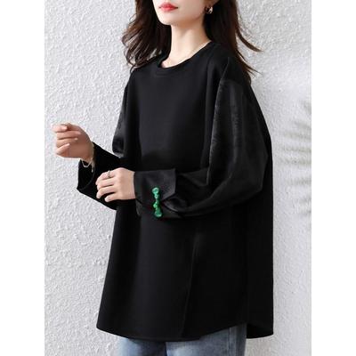 新中式轻国风盘扣圆领长袖t恤女2025春秋新款内搭体恤打底衫上衣