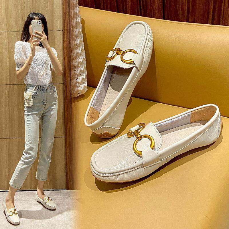 香港2024秋季新款真皮软底豆豆鞋百搭单鞋女一脚蹬懒人平底孕,女鞋,乐福鞋（豆豆鞋）,淘宝优惠券,粉丝福利购,淘宝优惠卷