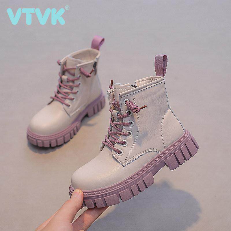 VTVK女童马丁靴单靴真皮2025秋冬新款洋气儿童靴子时尚加绒小短靴