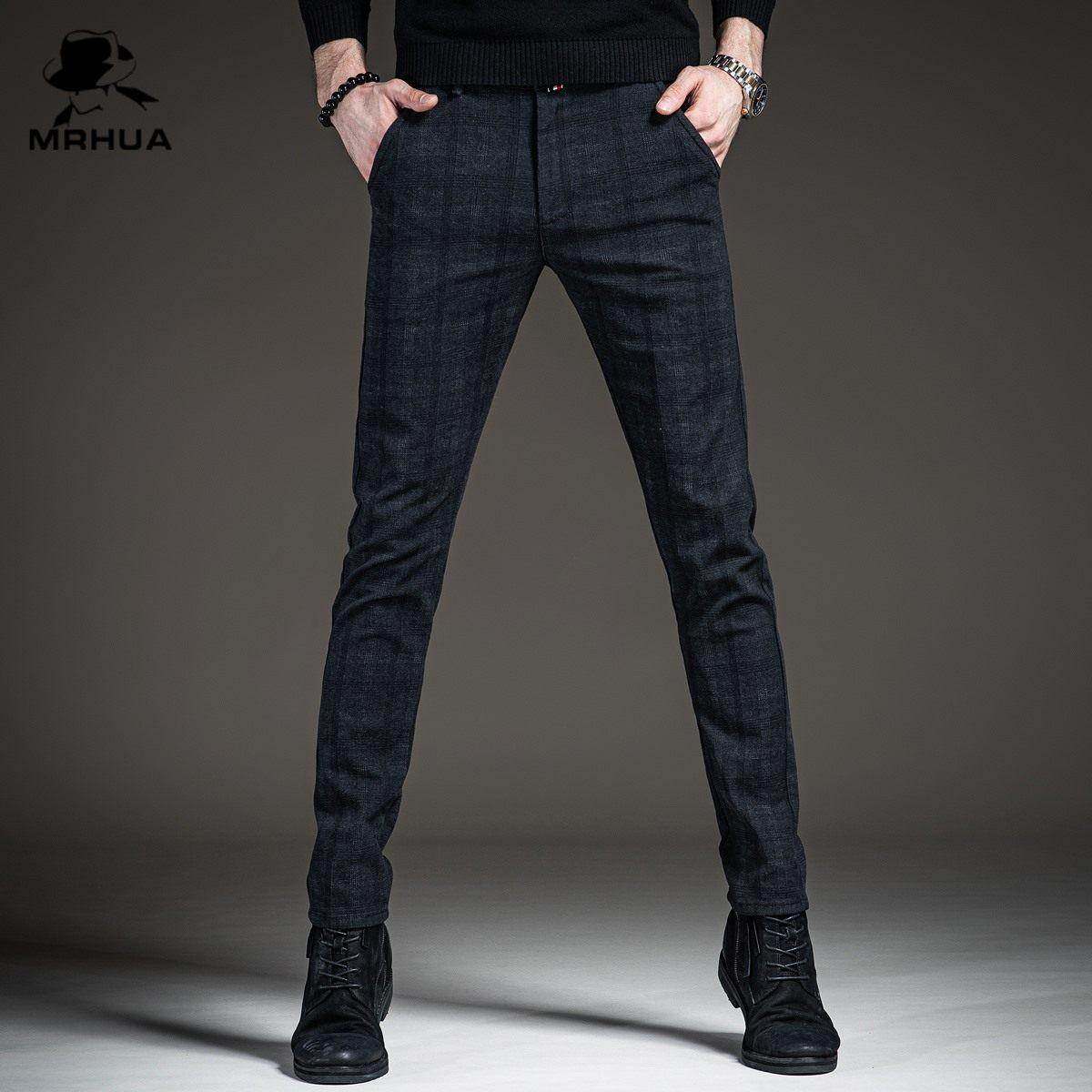 高端秋冬季新款格子男士休闲裤修身小脚裤子轻奢韩版潮流商务西裤