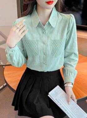 香港TIMO春秋季新款提花全棉衬衫女长袖时尚减龄女士衬衣洋气上衣