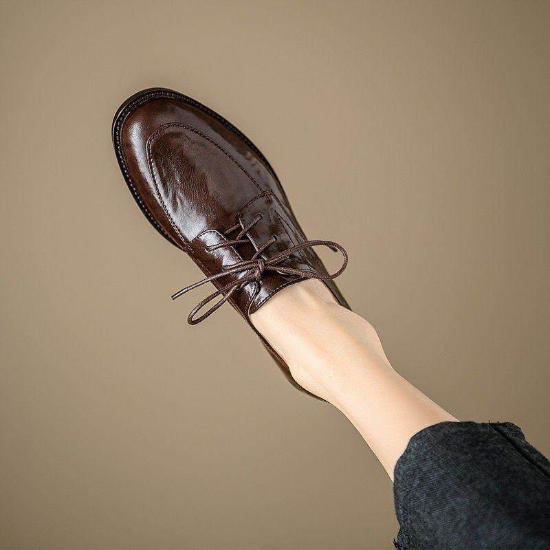 香港英伦风系带小皮鞋女低跟圆头真皮深口单鞋棕色乐福鞋大码女鞋,女鞋,牛津鞋/布洛克鞋/德比鞋,淘宝优惠券,粉丝福利购,淘宝优惠卷