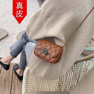 菱格链条包高级质感小众真皮斜挎包女 香港小包包女士2025新款