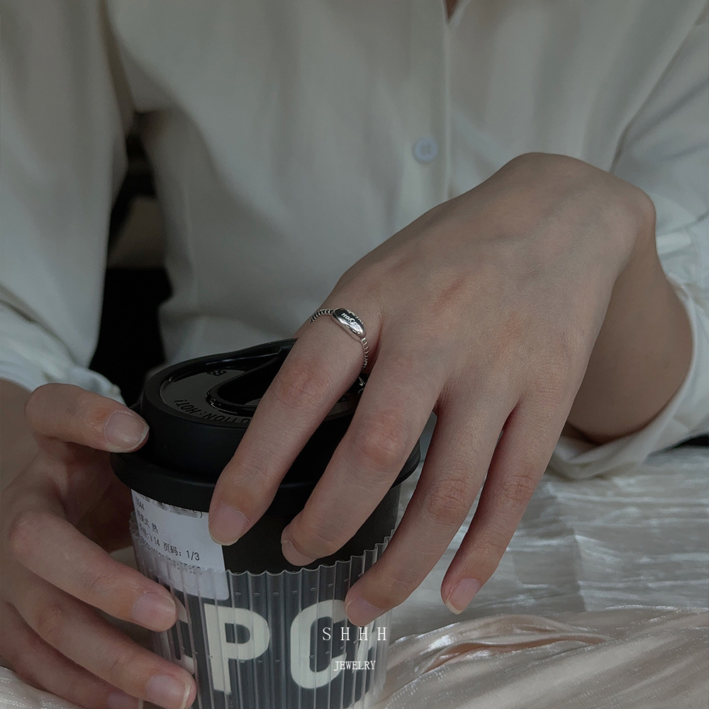 极简百搭925纯银字母开口戒指