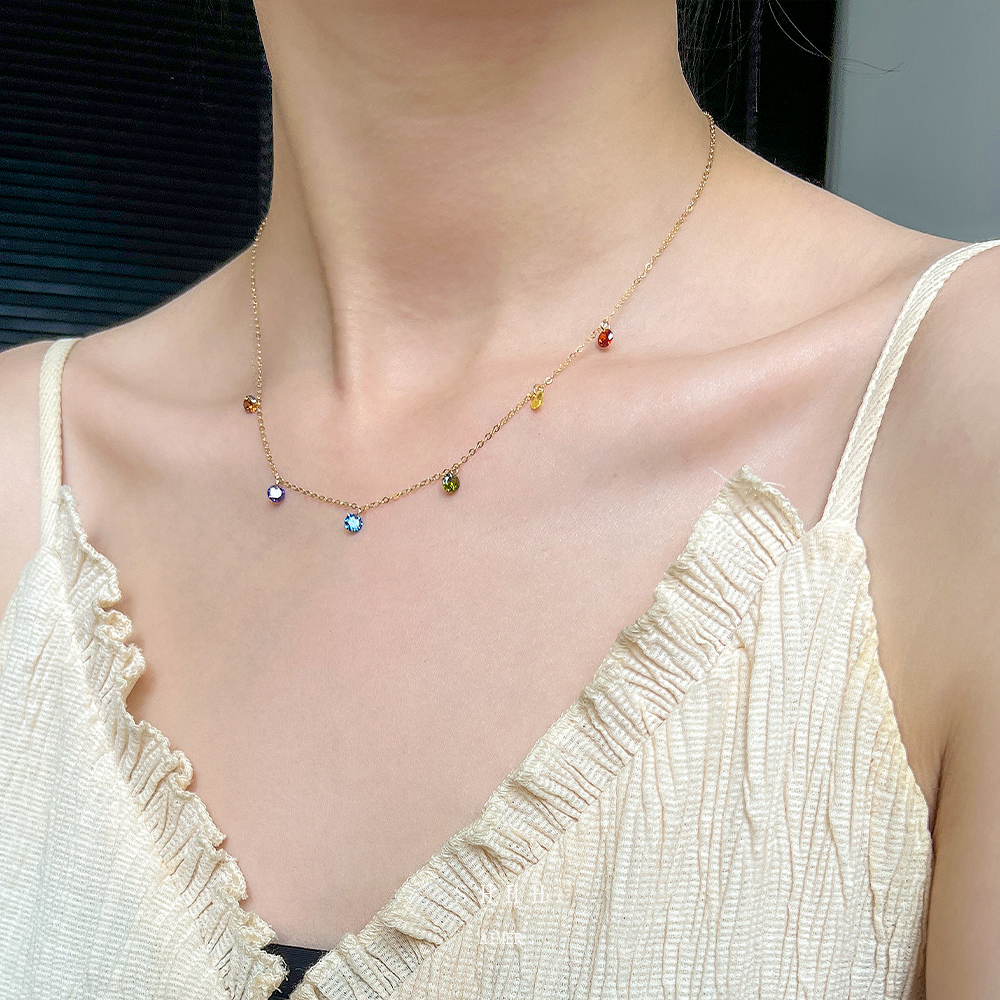 SHHH美国14k包金彩色锆石锁骨链