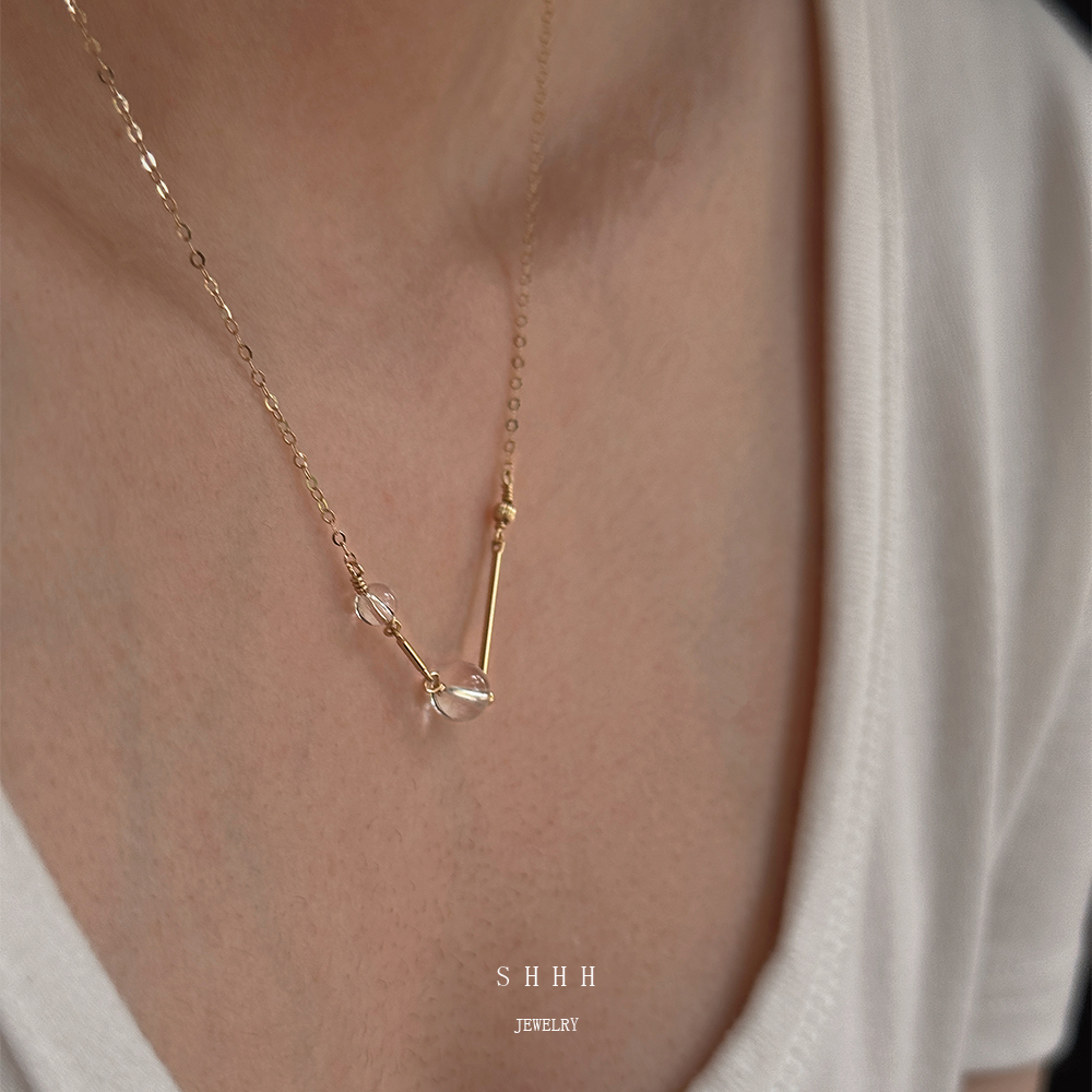 SHHH/天然白水晶项链杠杆设计美国14k包金洗澡不用摘小众清透感