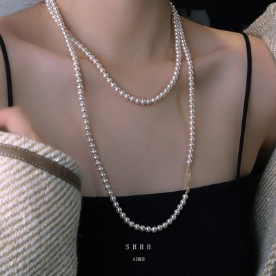 强光小香风珍珠项链毛衣链女