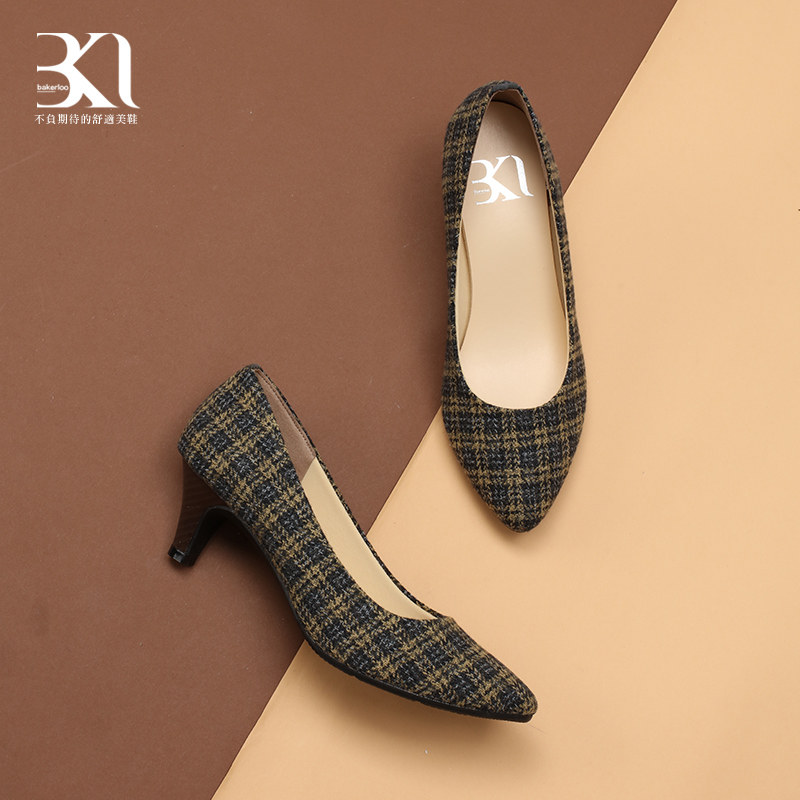 BAKERLOO杏仁头舒适细高跟单鞋