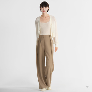 腰部翻折设计 花咖色垂感高腰阔腿长裤 别具新意 PA7 小着暖冬