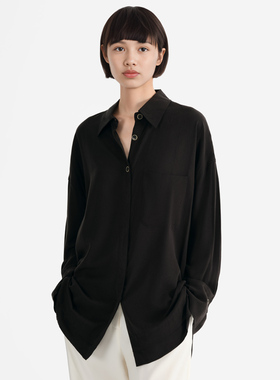 小着暖冬 BL10 黑色天丝廓形垂感衬衫 随性的美