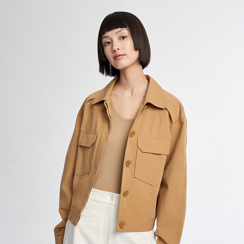 小着C12暖栗棕短款衬衫夹克
