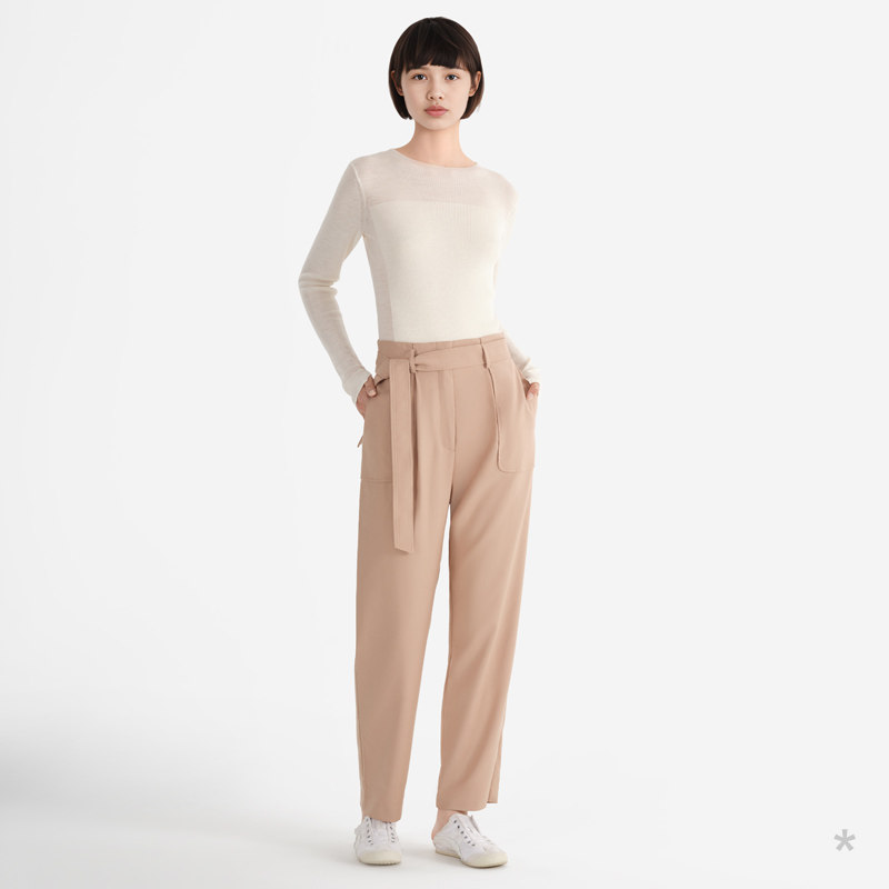 小着暖冬 PA2c 浅驼色高腰系带锥型长裤 显细长直 利落可爱,女装/女士精品,西装裤/正装裤,淘宝优惠券,粉丝福利购,淘宝优惠卷