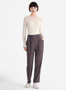 小着暖冬 PA2g 深灰色高腰系带锥型长裤 显细长直 利落可爱