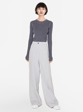 小着暖冬 PA11 浅灰色松紧高腰阔腿长裤 磨毛工艺 挺括垂感