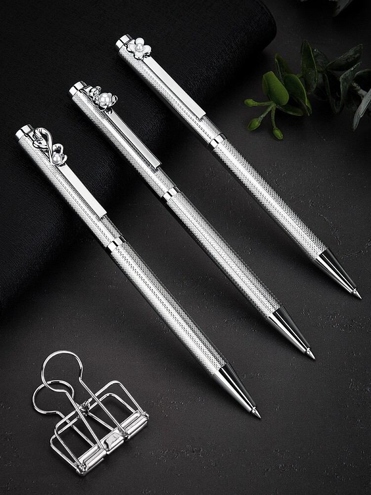 GNASEET 금속 서명 펜 크리 에이 티브 황금 진주 곰 펜 클립 비즈니스 맞춤형 개인 조각 회전 잉크 진주 펜 여자 선물