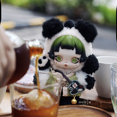 泡泡玛特skullpanda光织园搪胶公仔挂件熊怠怠娃衣新中式古风娃衣