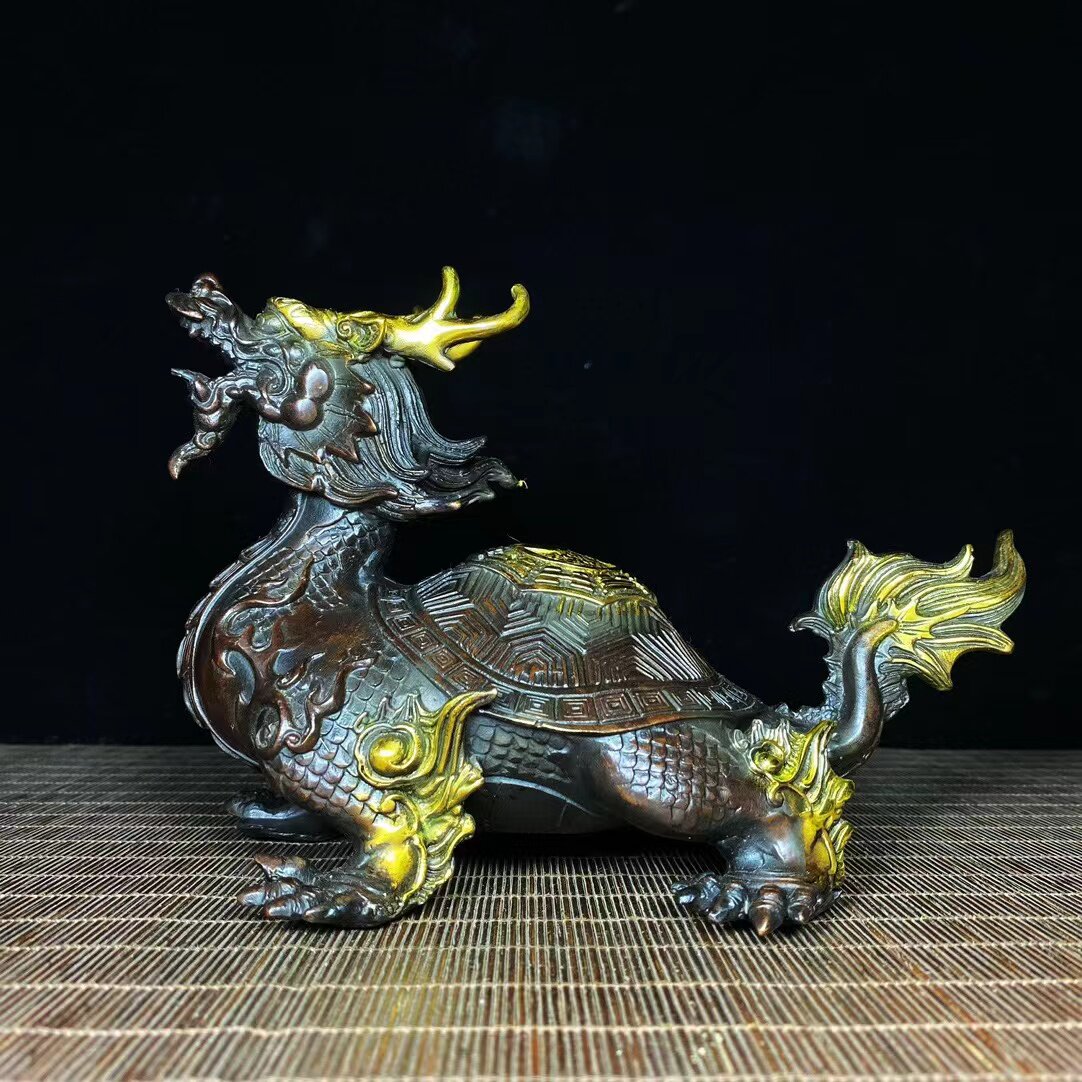 纯铜鎏金八卦龙龟摆件龙头龟客厅办公室装饰工艺品玄关桌面摆件
